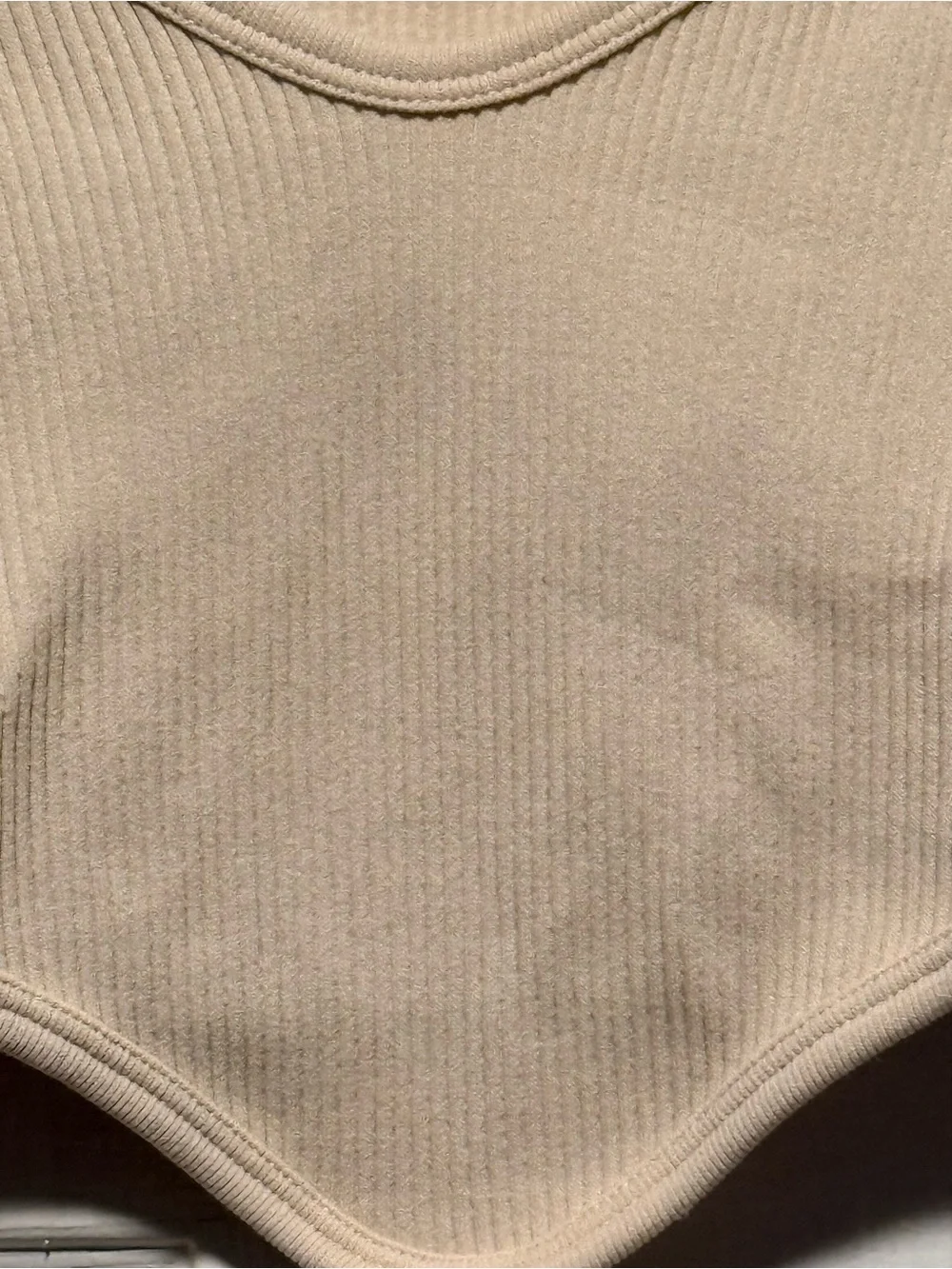 Zara Women's Ribbed V-Neck Long Sleeve Crop Top - Beige